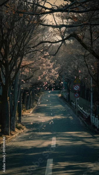 Fototapeta Road side cherry blossoms tree.(Sakura tree)