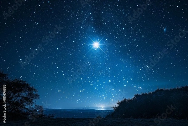 Fototapeta A bright star shining in the night sky on Juneteenth, representing the guiding light of freedom that leads the way forward