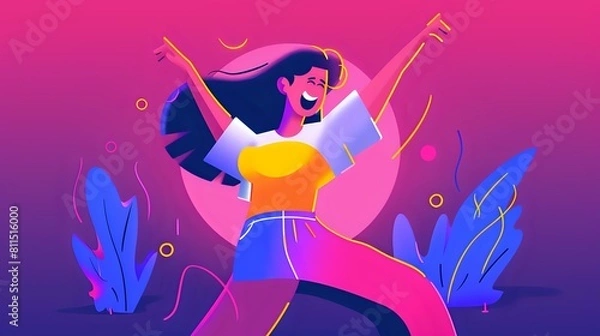 Fototapeta Zumba Fitness Fun: Happy Woman Exercising with Joyful Expression