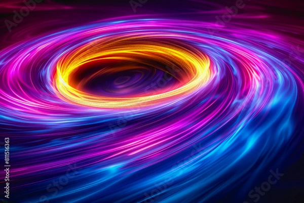 Fototapeta neon light swirls dancing in colorful or pastel with vivid streaks, isolated on a black background.