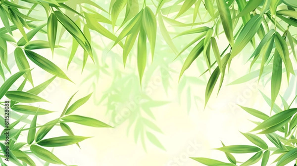 Obraz bamboo leaf background with a green wall in the foreground