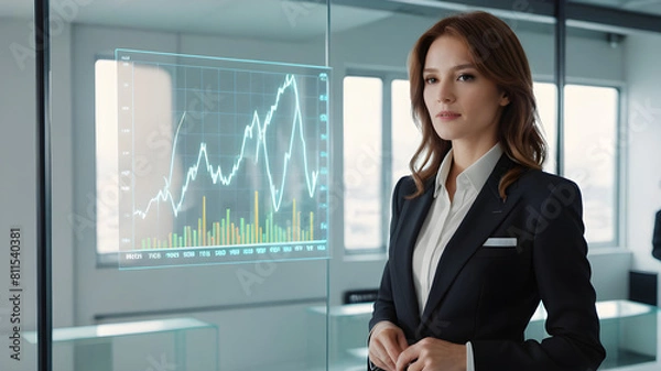 Obraz A Business girl and growth graph.