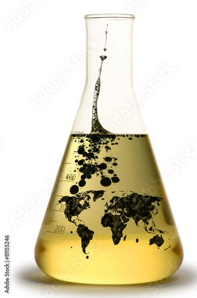 Fototapeta Pollution globe. Abstract background of oil film on water
