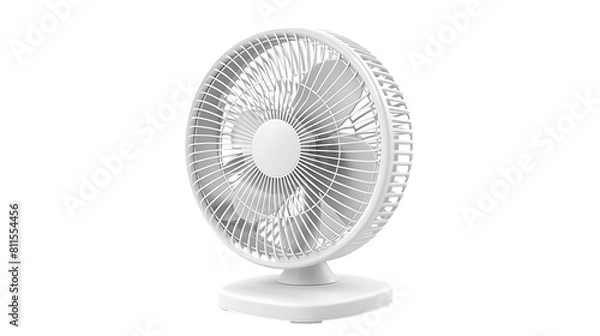 Fototapeta Battery powered white table fan isolated on transparent background 