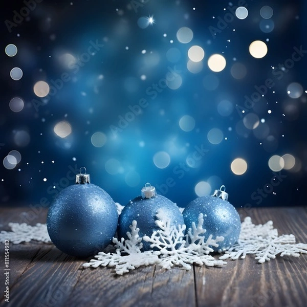 Fototapeta Christmas background with Christmas balls and snowflakes. Generative AI.