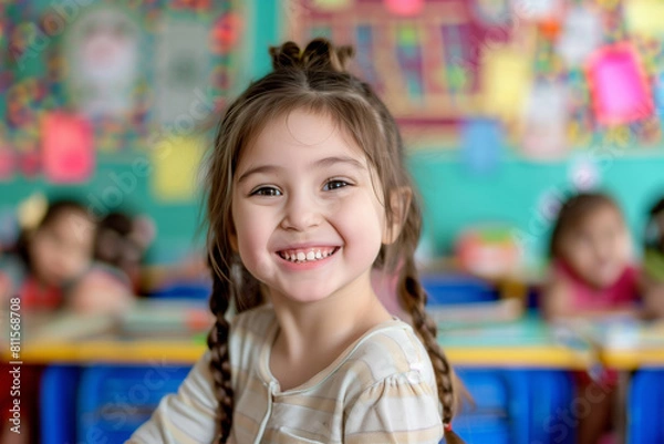 Fototapeta portrait happy school kid in classroom