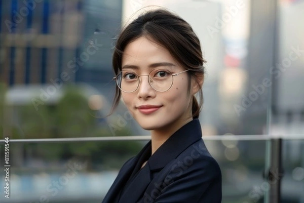 Fototapeta メガネをかける笑顔の女性会社員（メガネ・めがね・レーシック・視力矯正・眼科）