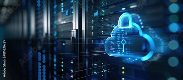 Fototapeta Cloud computing concept. Business, technology, internet and networking concept. Cloud icon on dark background.