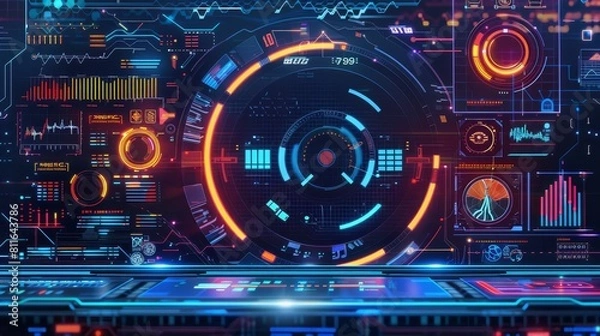 Fototapeta Vector Art of a headsup display HUD interface showing realtime battlefield analytics