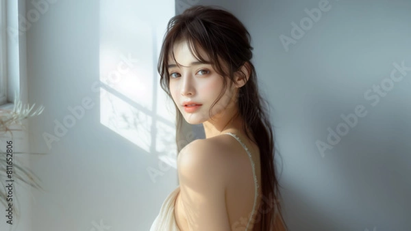 Obraz 美しい かわいい 女性モデルのビューティーポートレート