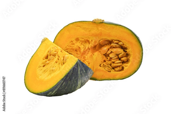 Fototapeta slice of pumpkin with seeds isolated on white in png format