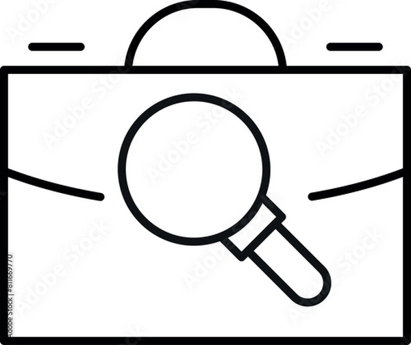 Fototapeta Briefcase by Magnifying Glass Monoline Sign. Perfect for design, infographics, web sites, apps