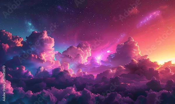 Fototapeta Aurora Neon Presenting a Synthwave Night Sky Filled with Neon Light. Generative Ai