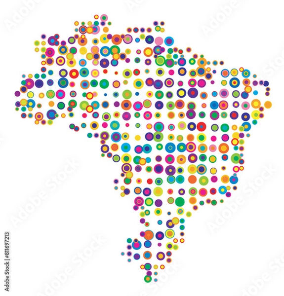 Fototapeta Abstract map of Brazil drawn with overlapping colored circles like sweets or candies
