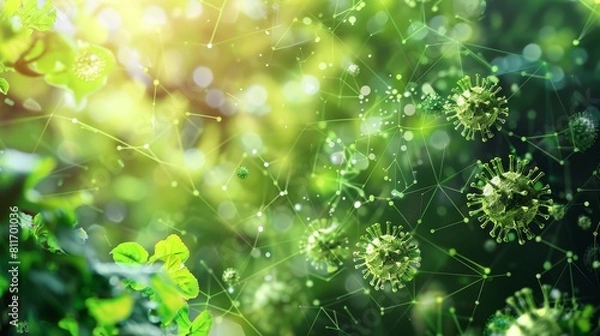 Fototapeta Green leaves and sunlight with bokeh background.