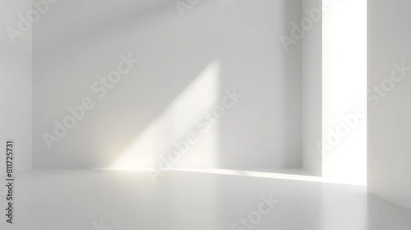 Fototapeta Empty white room with sunlight. Abstract studio background for product presentation 3d room with copy space