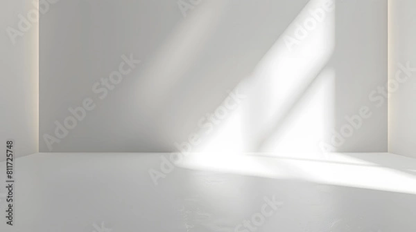 Fototapeta Empty white room with sunlight. Abstract studio background for product presentation 3d room with copy space