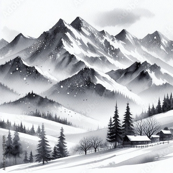 Fototapeta winter landscape with mountains