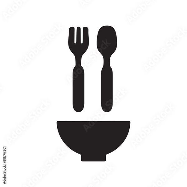 Fototapeta 子供用食器、フォークとスプーンあります　アイコンイラスト