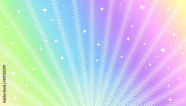 Fototapeta Rainbow background with rays of light, sparkles and stars.