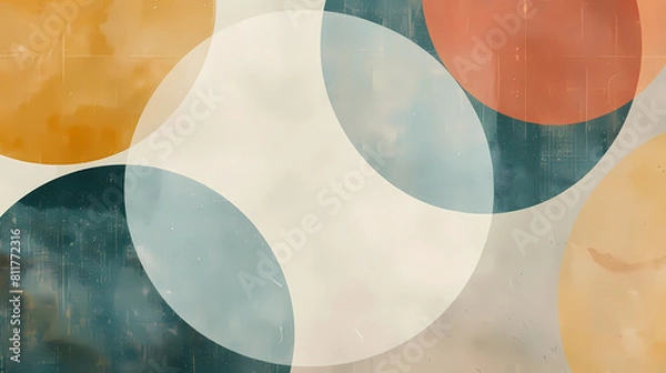 Fototapeta minimalist composition with overlapping circles and subtle shades of orange and blue