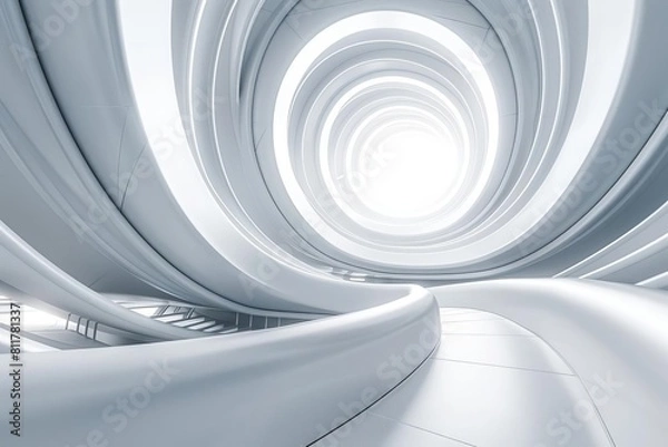 Fototapeta Abstract Architecture Background 3d Illustration of White Circular Building Modern Geometric Wallpaper Futuristic Technology Design, epic editorial
