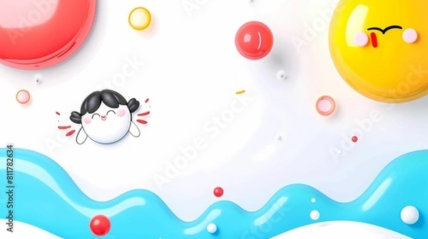 Fototapeta Abstract colorful 3D shapes background, elementary school for kids