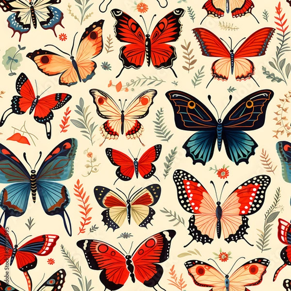 Fototapeta Butterfly digital art seamless pattern, the design for apply a variety of graphic works