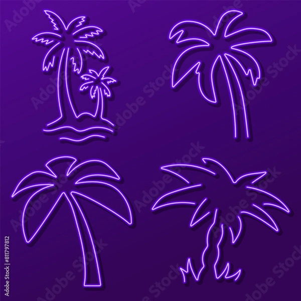 Obraz palm tree neon sign, modern glowing banner design, colorful modern design trend. Vector illustration.