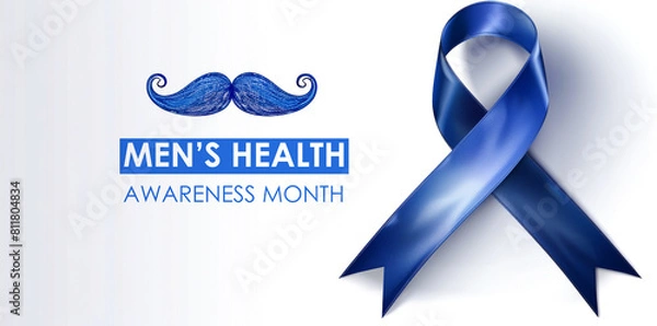 Fototapeta A blue ribbon with a mustache on it that says Men's Health Awareness Month