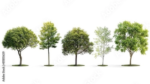 Fototapeta Tree Variety: A diverse collection of trees isolated against a clean white backdrop.