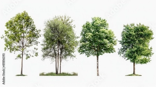 Fototapeta Woodland Showcase: Variety of trees depicted in isolation on white.