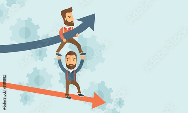 Fototapeta Blue growing successful business graph and businessmen