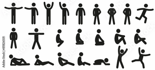 Fototapeta a human figurine, an isolated pictogram of people, a set of different poses and gestures, many human figures in different poses
