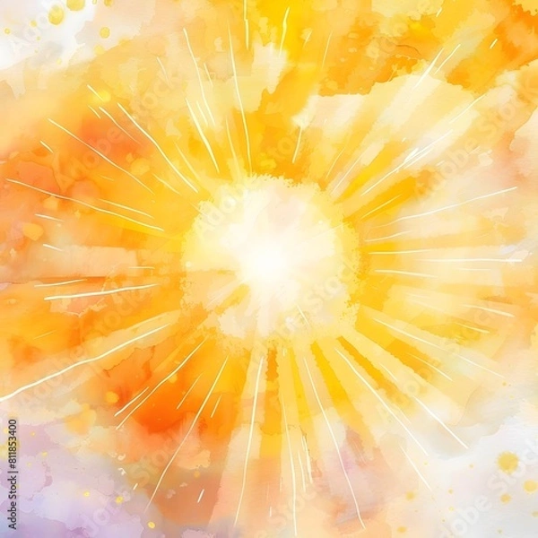 Fototapeta A bright yellow sun in watercolor style.