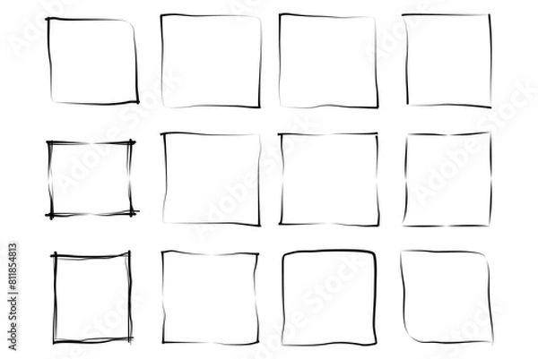 Fototapeta Hand Drawn Frame Square Double Thin Line pictogram symbol visual illustration Set