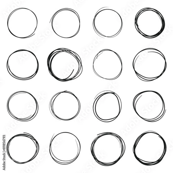 Fototapeta Circle line sketch icon in hand drawn style. Circular scribble doodle vector illustration on isolated background. Pencil or pen bubble sign business concept.