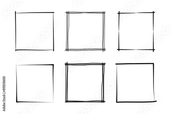 Fototapeta Hand Drawn Frame Square Double Thin Line pictogram symbol visual illustration Set