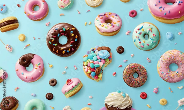 Obraz Confectionery and sweets collage. Donuts