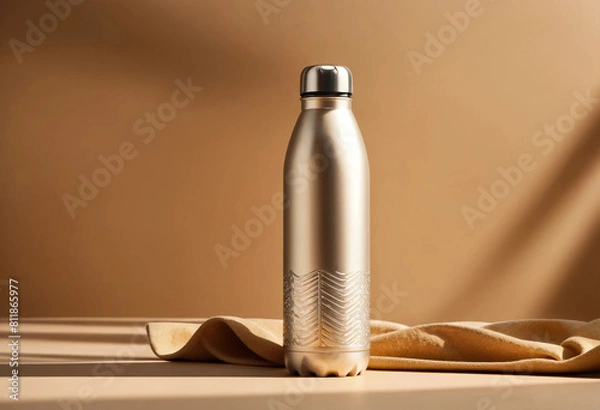 Obraz Cream aluminum water bottle on a cream background