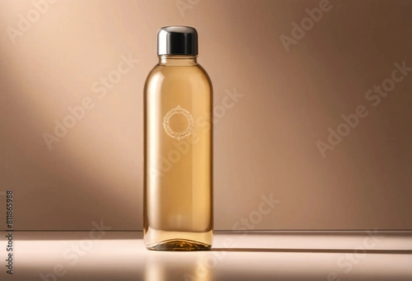 Obraz Cream glass water bottle on a cream background