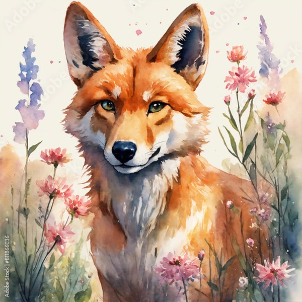 Obraz Cute dingo character with flowers