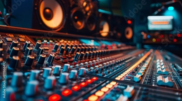 Fototapeta Professional Sound Mixing Board in Music Studio