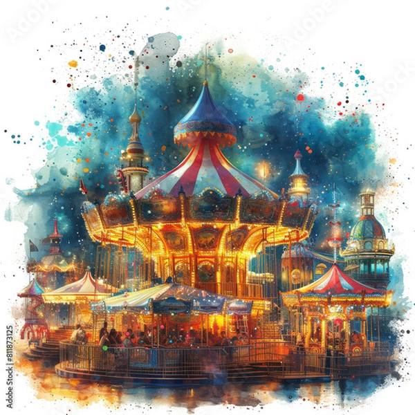Fototapeta Enjoying the whimsical beauty of a carousel in the heart of the park. Park Adventures