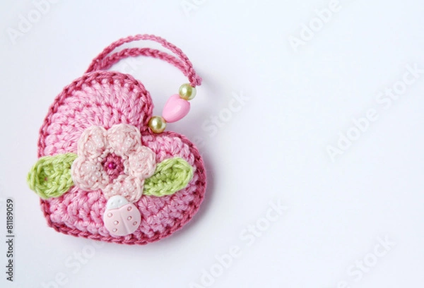 Fototapeta Pretty crochet heart. Hand made gift.