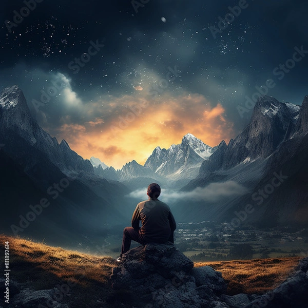 Fototapeta Wondrous image of spaceman travel through stargate with scifi landscape