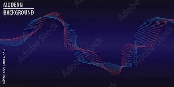 Obraz Dynamic waves line vector background with dark blue color abstract fit for poster, backdrop and information text