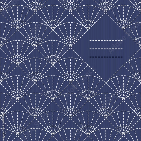 Fototapeta Text frame. Traditional Japanese Embroidery Ornament with fans.