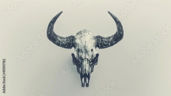 Obraz A white background beautifully highlights a skull adorned with majestic horns