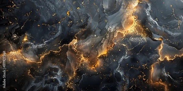 Fototapeta Captivating Black and Gold Marble Textured Background with Striking Swirls and Dramatic Contrast for High-End Design